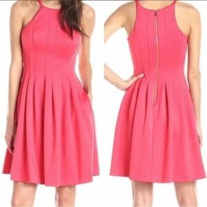 CALVIN KLEIN Pink Scuba Pleated Halter Mini
Dress Hibiscus Pink Size 6